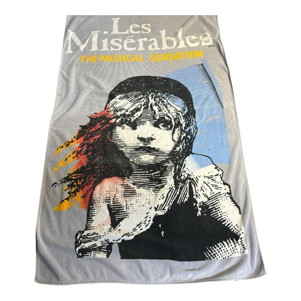Vintage 90s Les Miserables Beach Towel Cosette Graphic Broadway Musical Cotton